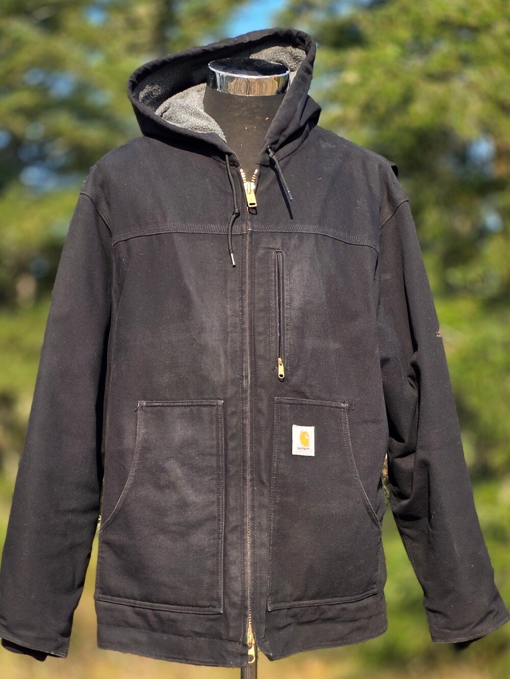 Vintage Carhartt Men's Size L Black C68 Regular Fit Full Zip Hooded Jacket Rare